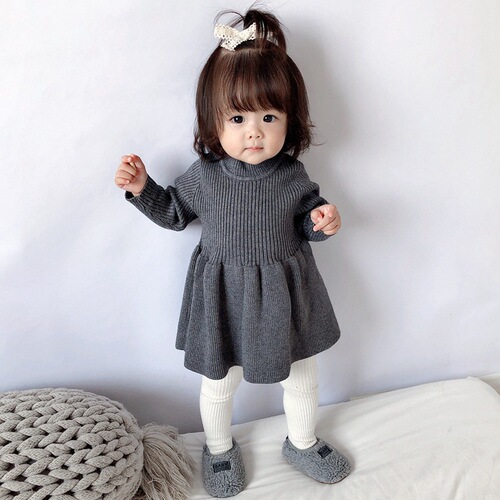 Autumn and winter girls knitted dress fashionable skirt cute baby red sweater dress fashionable princess skirt