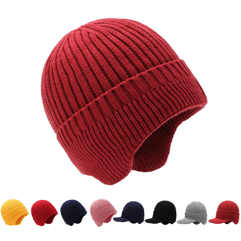 Hat Men's Autumn and Winter Woolen Hat Fleece-Lined Thickeneded Knitted Hat Korean Style Trendy Ear Protection Pullover Hat Cold-Proof Warm Hat