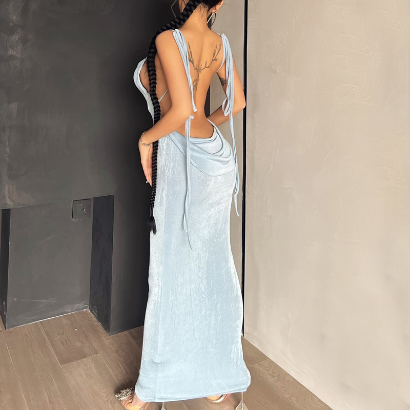 GraceChic INS Europäischer und Amerikanischer Stil Sommer 2022 Neue Damenmode Träger Sexy Rückenfrei Slim Fit Bodycon Elegantes Kleid_voghion.com