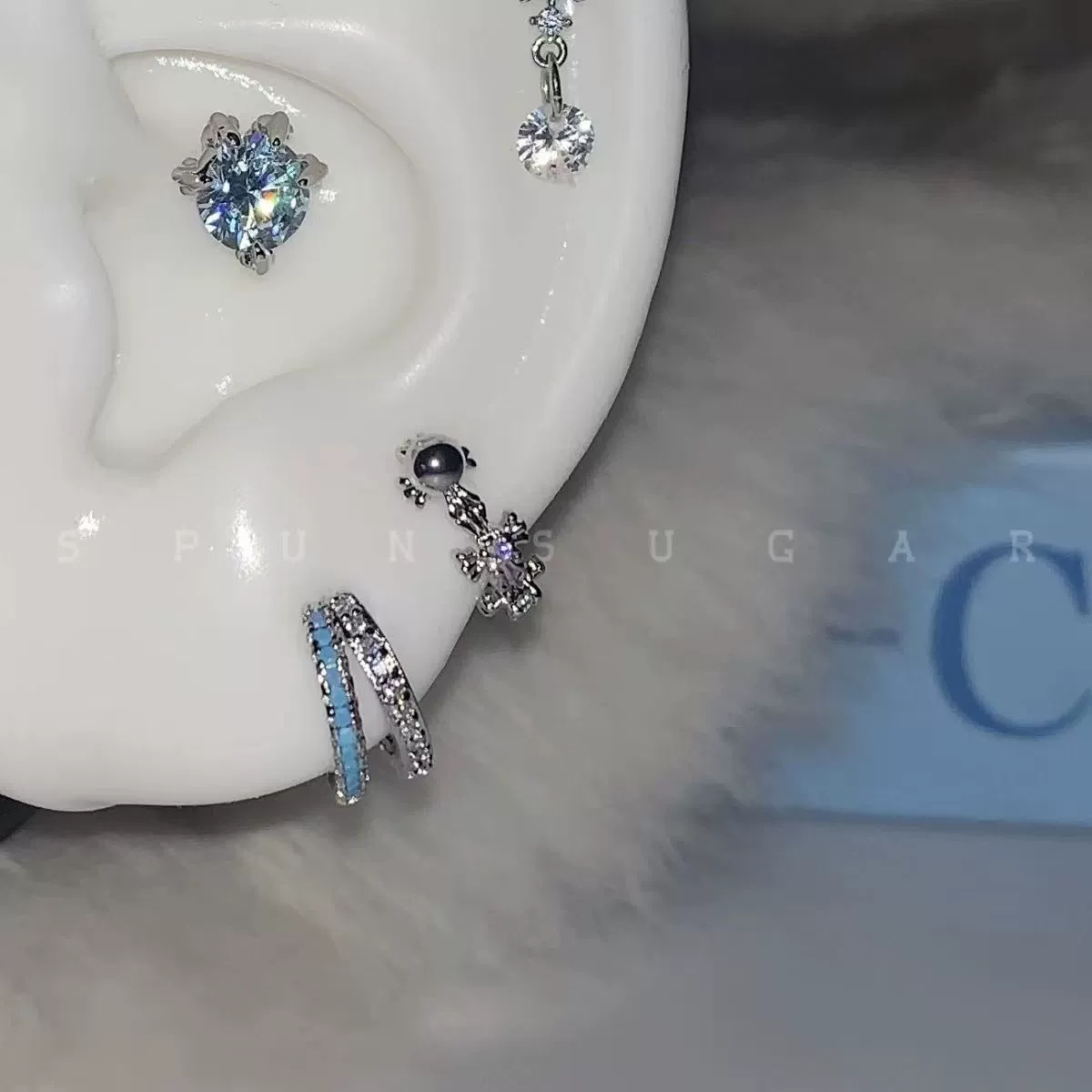 Blue earrings stainless steel, with snowflakes