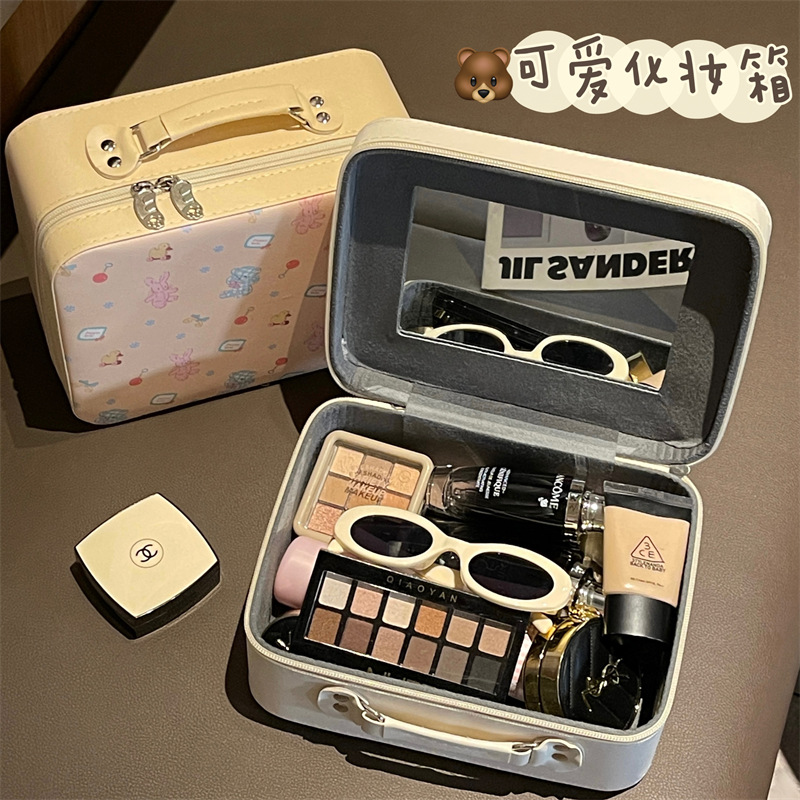 Bolsa de cosméticos con espejo de gran capacidad caja de cosméticos linda maleta pequeña bolsa de almacenamiento de cosméticos portátil de viaje femenino
