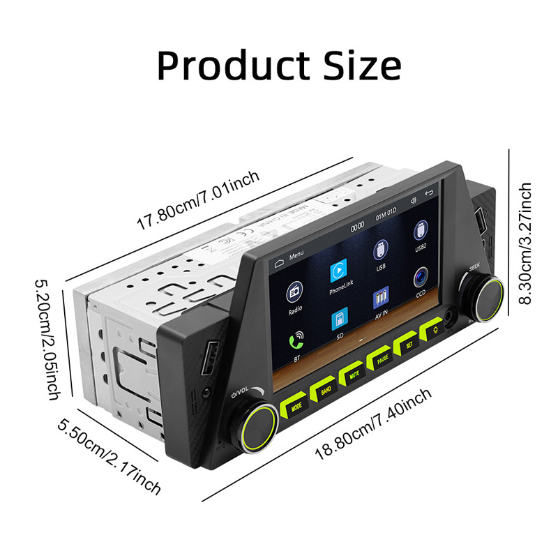4.7 inch wireless carplay single spindle car mp5 player multimedia bluetooth card central control navigation 12V