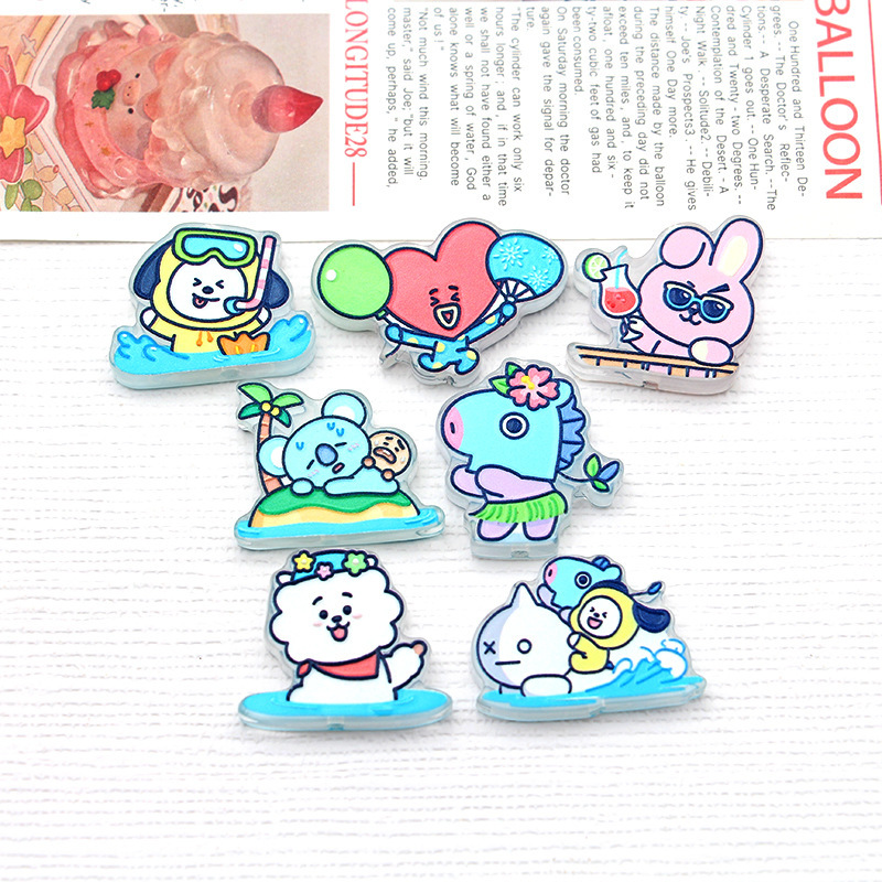 High-Definition Through-Hole Bt21 Summer Seaside Vacation Series Acrylic DIY Beaded Pen Handmade Accessories Phone Chain Beads