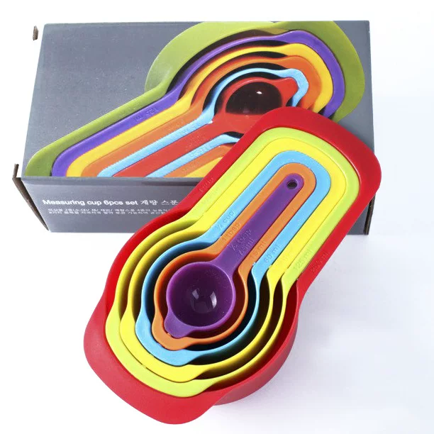 Measuring Spoon & Cup Set, 6-piece Plastic Nesting Measuring Kit, PP, random colors