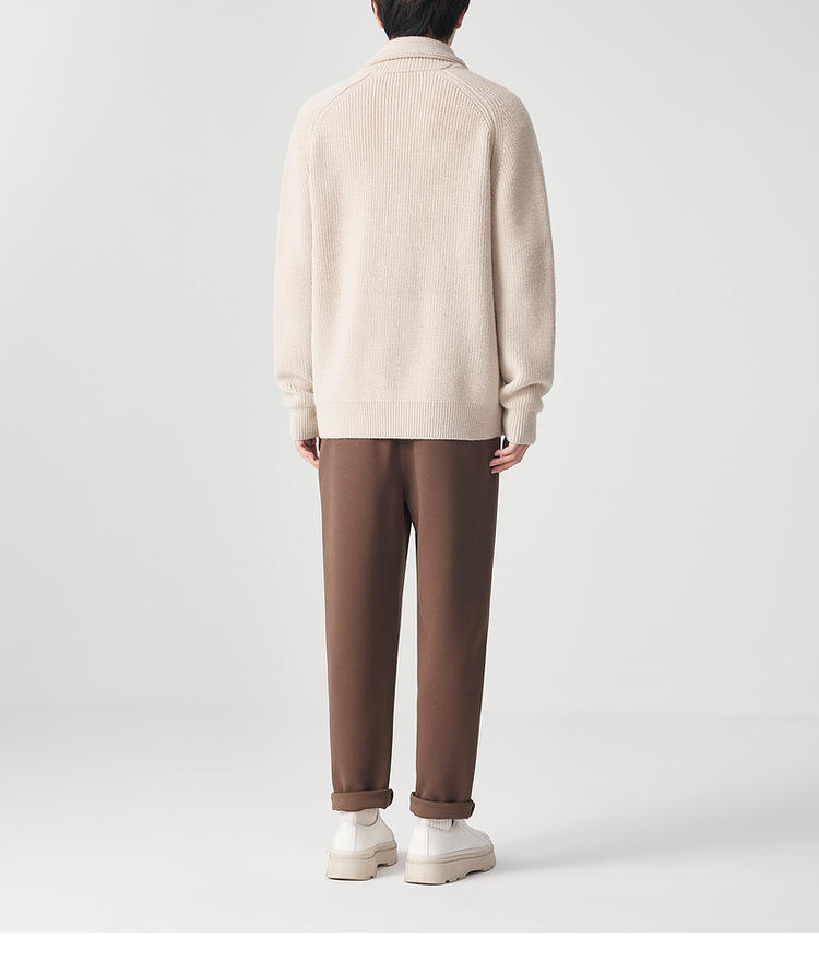 Áo khoác dệt kim len Merino nam tay raglan cổ lọ — Màu be chi tiết 24