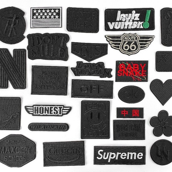 黑色刺绣补丁贴补破洞的衣服花羽绒服绣花章熨烫自粘布贴修补贴片