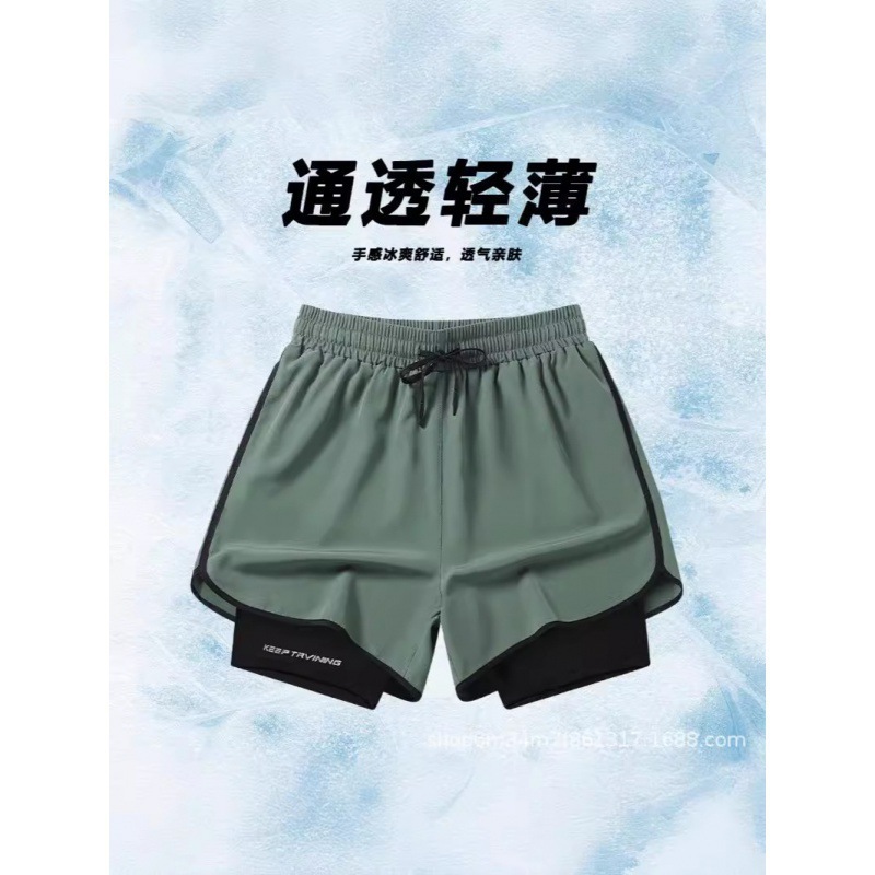 Fábrica de impresión directa pantalones cortos de doble capa para hombres y mujeres secado rápido deportivo relajado de seda de hielo casual pantalones para hombres