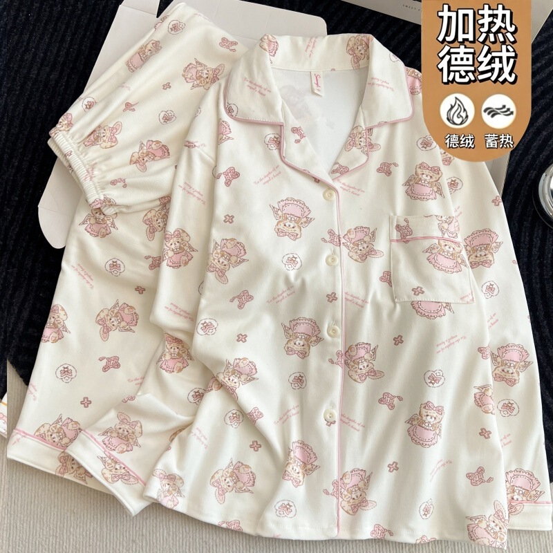 Japanese-style fluffy pajamas for women, cute cartoon puppy design, autumn and winter heated thermal velvet long-sleeve home wear for girls Japanese-style fluffy pajamas for women, cute cartoon puppy design, autumn and winter heated thermal velvet long-sleeve home wear for girls
