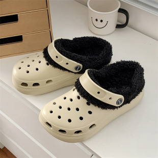 Puff EVA fleece-lined Hole Shoes Women's Detachable Winter Outer Wear Thick Bottom Non-slip Casual Baotou Warm Sandals