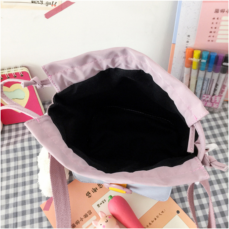 Wholesale Simple Color Matching Drawstring Messenger Canvas Bucket Bag Nihaojewelry display picture 18