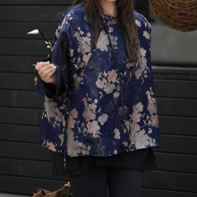 2025年上新新中式设计感真丝香云纱复古印花斜襟宽松气质长袖上衣