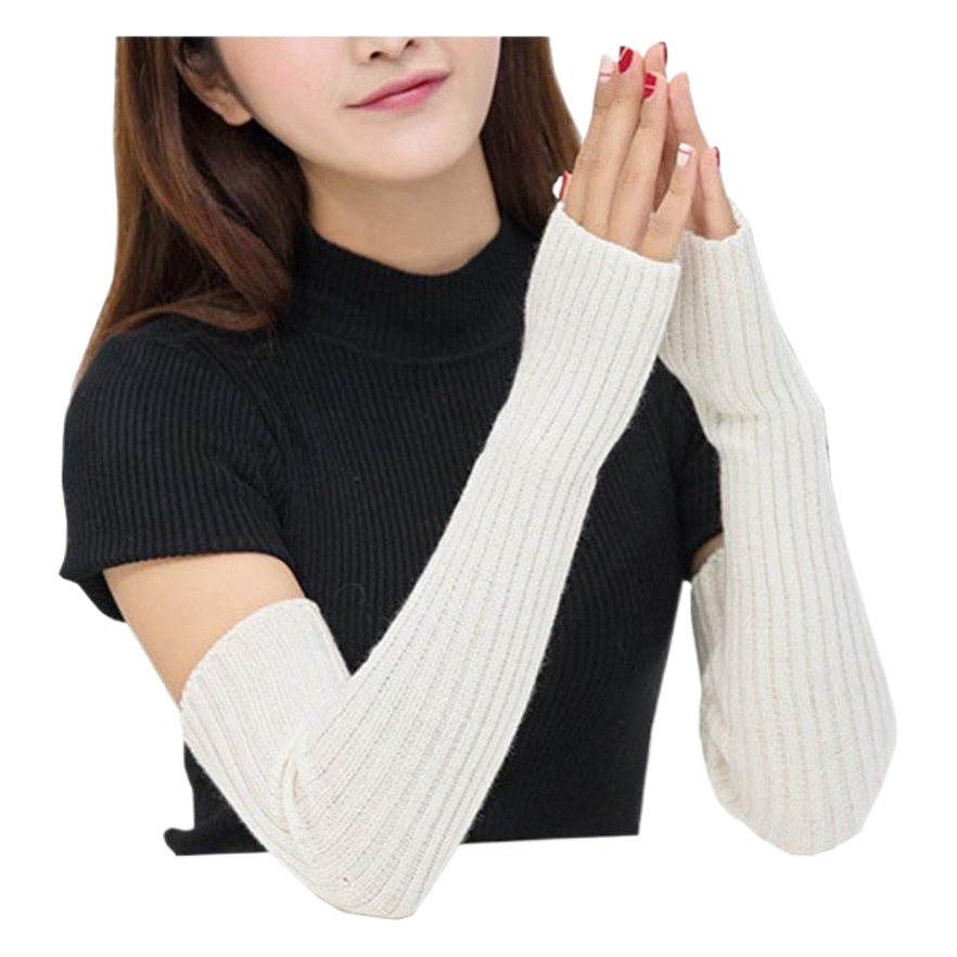 Yifan Otoño e Invierno interior cálido manga del brazo estilo coreano de las mujeres de punto de lana manga larga brazo aguja plana medio dedo manga