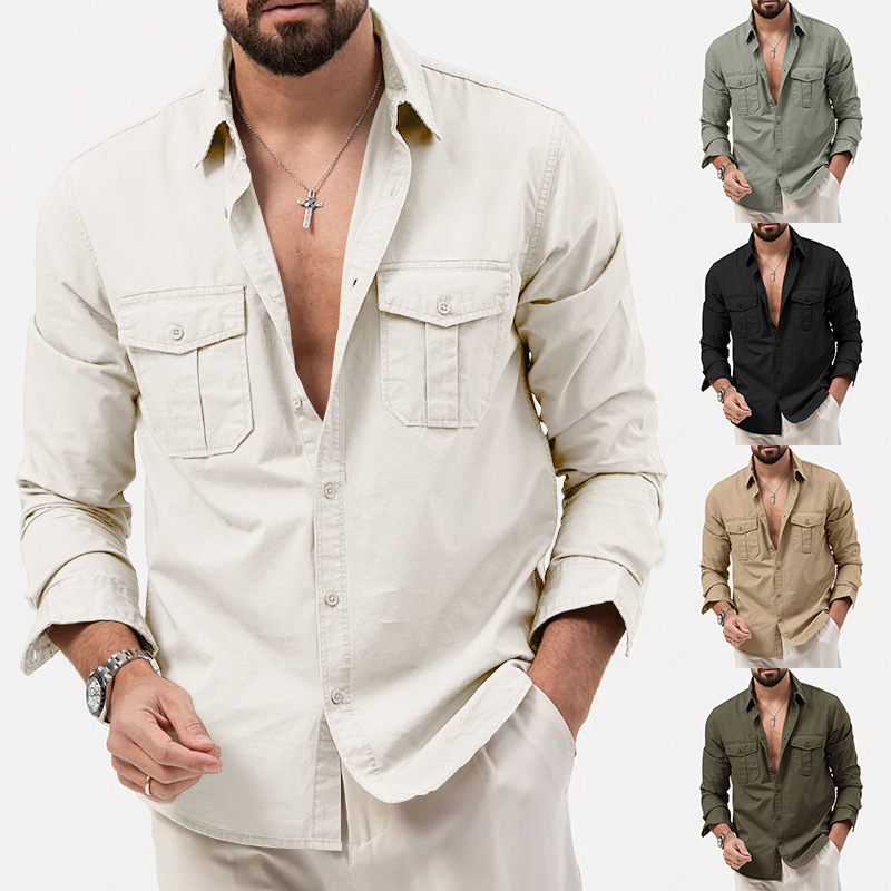 2024 New Men's Shirt Multi Pocket Casual Long Sleeve Top for Men_senzul.com