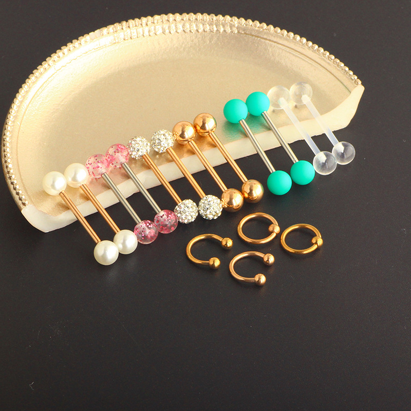 Rose Gold 16Pcs Stainless Steel Nipple Ring Set with Safety Lock Design Body Piercing Jewelry detail image 13
