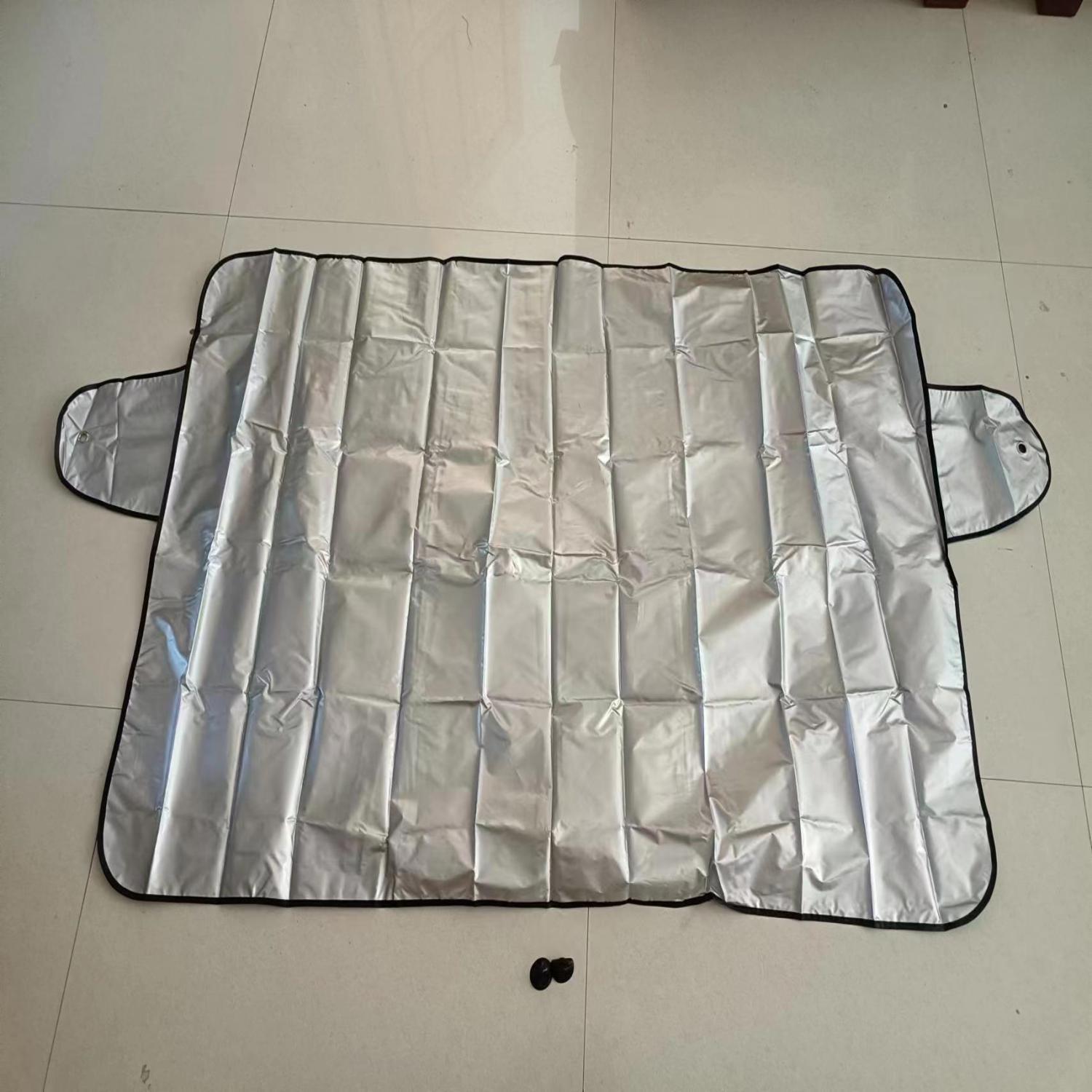 Auto nieve cubierta de tela plateada para cubrir el parabrisas frente a la crema anticongelante más patrón más logotipo de fábrica cabello recto