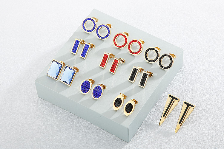 European and American Style Fashion Trend Titanium Steel Rhinestone Glass Geometric Necklace and Ear