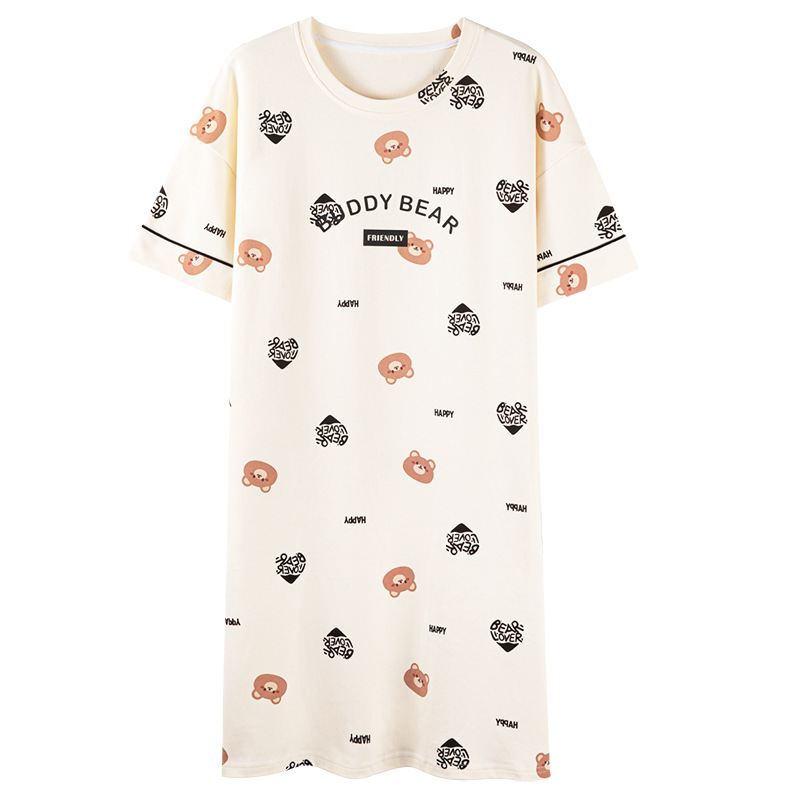 Camisón con almohadilla en el pecho pijamas de manga corta de algodón de verano para mujer dulce fresco cuello redondo ropa para el hogar vestido de verano