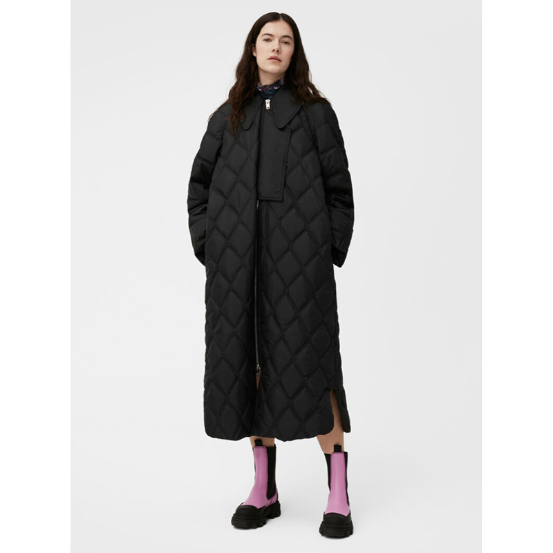 Gann* Long Quilted Cotton Jacket for Women, Windproof and Warm, Not Bulky, with 3m Thinsulate Cotton, Casual Turn-Down Collar Cotton Coat