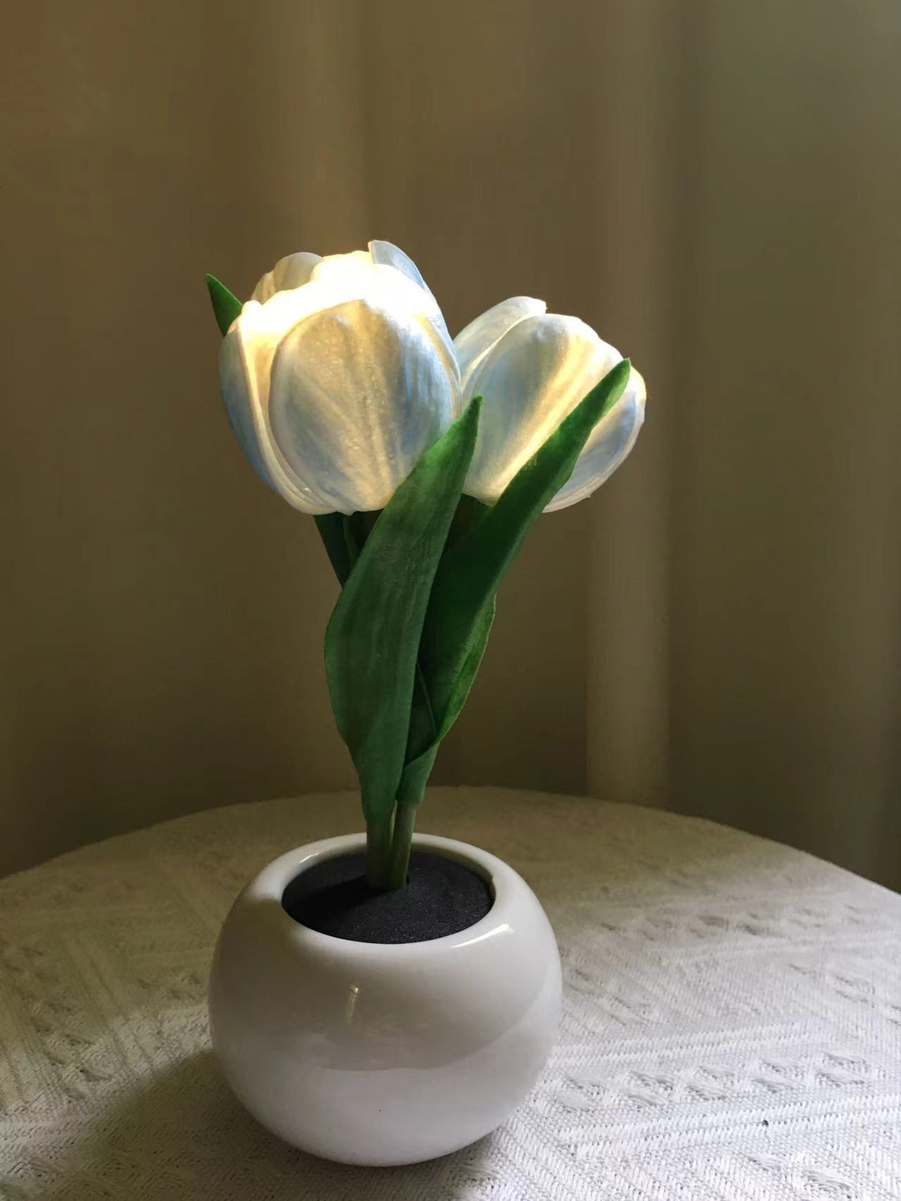 Regalo del Día de la Madre, Lámpara Nocturna LED con Forma de Tulipán, Ramo 520 para Niñas, Decoración de Dormitorio, Ambiente, Lámpara de Mesa con Flores Secas