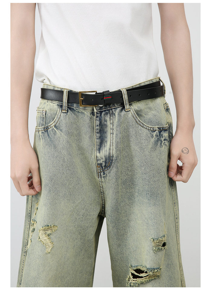 Quần short jean nam ống rộng ống thẳng dáng lửng rách nhẹ — Màu xanh lam chi tiết 13