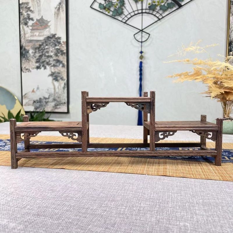 博古架小型桌面博古架考古盲盒名创优品古代实木置物架茶桌摆件架|undefined