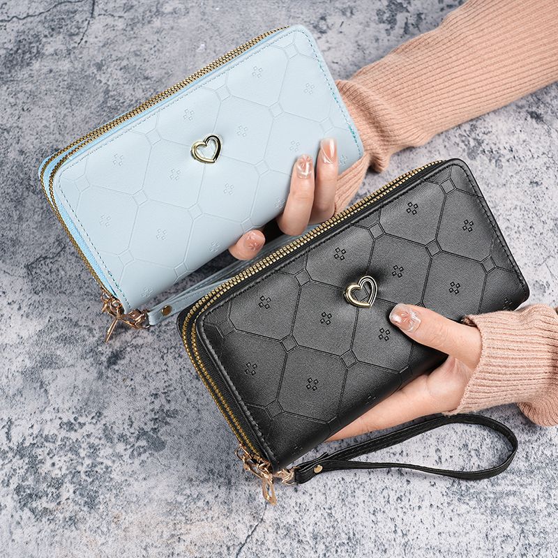 Billetera nueva personalizada para mujeres, larga, doble cremallera, cartera de lujo ligero, moda japonesa/coreana, billetera de mano de gran capacidad, 20% de descuento
