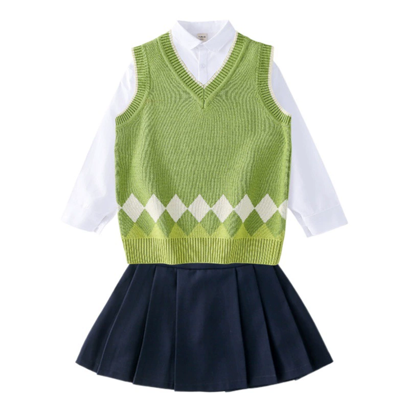 Мальчики и девочки свитер жилет платье начальной школы школьная форма детей Британский Стиль класс форма детский сад форма фортепиано представление
