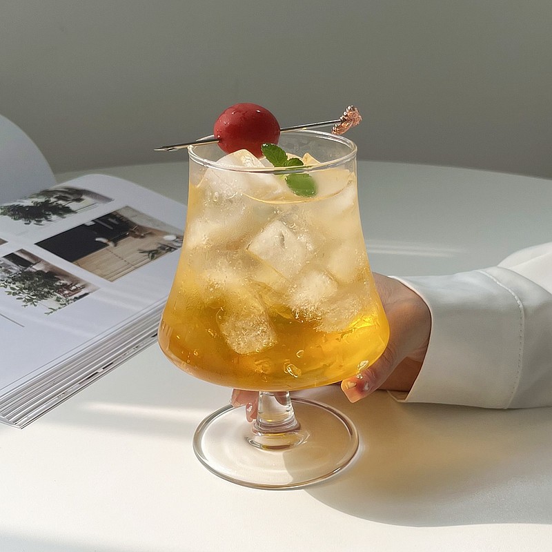 ins風高腳杯玻璃杯冰美式咖啡杯冷飲蘇打氣泡水杯飲料杯雞尾酒杯