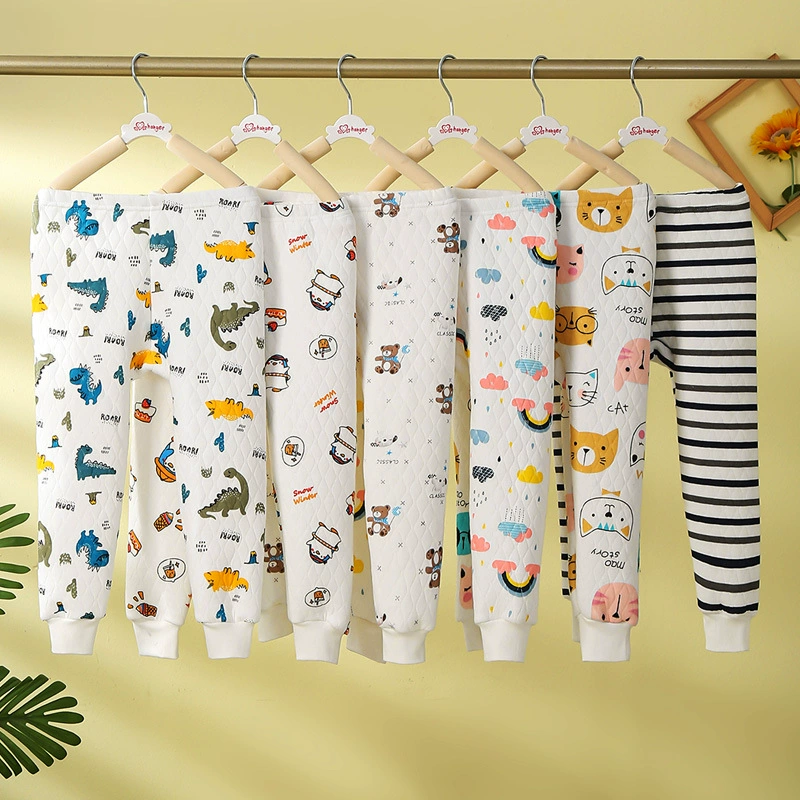 Children's winter quilted keep warm cartoon trousers for men and women, increased thickness