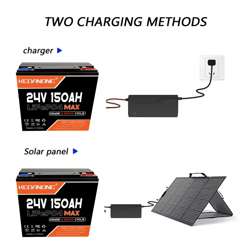 Batería de fosfato de hierro de litio de 24V 200Ah con alta potencia BMS recargable adecuada para RV RV off-road