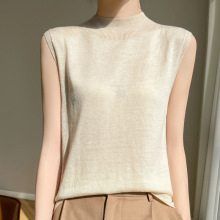 法式气质半高领精纺羊毛针织衫女士无袖套头一线成衣纯色打底背心