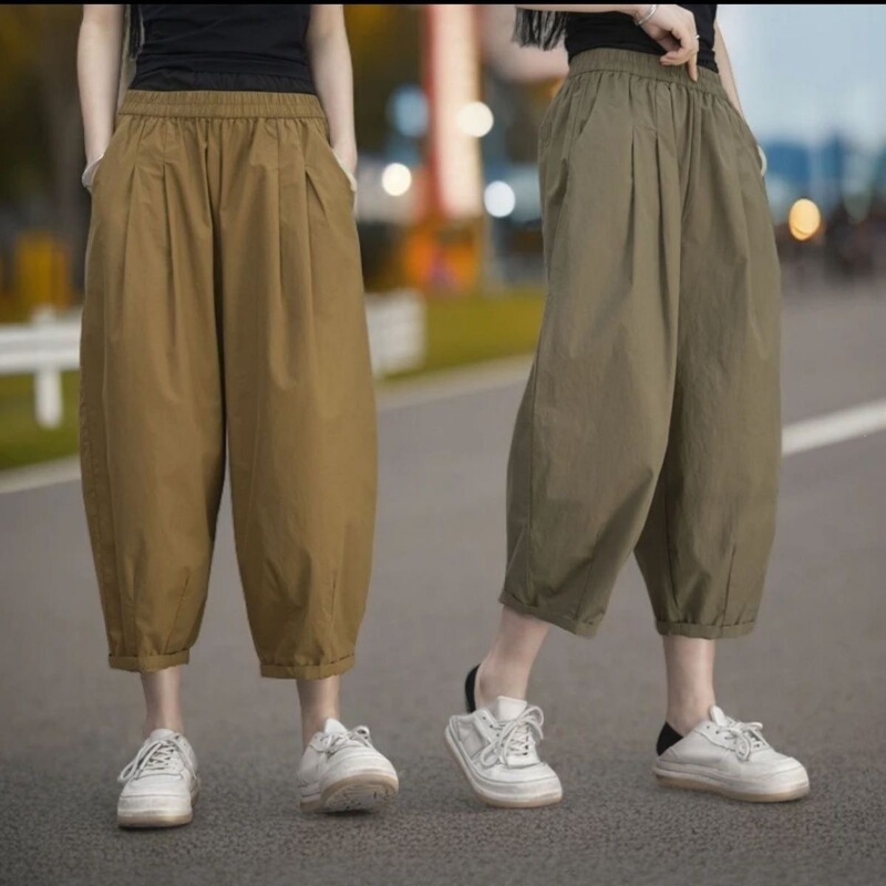 Spring and Summer Casual Pants for Women, Slimming Wide-Leg Pants, Loose Solid Color Pants, Slimming Plus Size Stylish Cropped Pants, Trendy