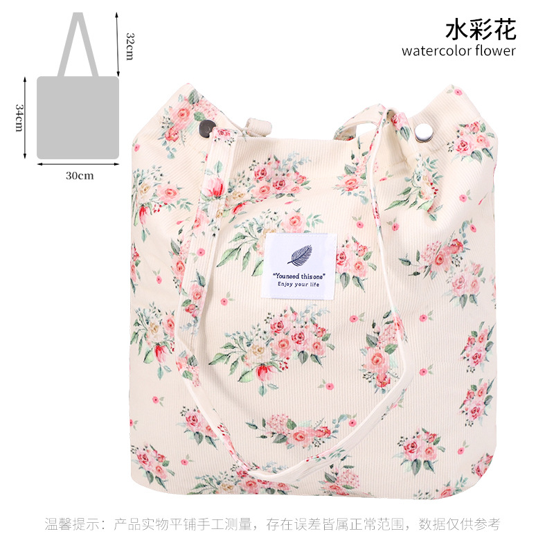 Bolso de lona de pana simple estilo ins Bolso de lona con doble hombro Bolso de almacenamiento de viaje Bolso femenino Bolso de hombro