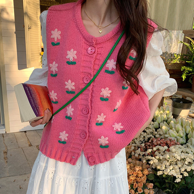 24 invierno Puyuan chaleco de Año Nuevo blanco vestido hueco suéter de punto chaleco de moda explosión image 5