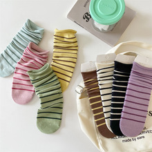 新款直板堆堆袜子女中筒袜秋冬季条纹拼色棉质花边口韩版甜美长袜