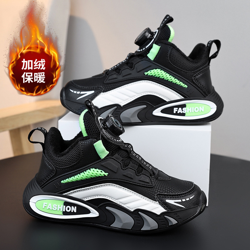 Zapatos para niños de invierno de algodón con velcro caliente botón giratorio zapatos deportivos para niños de baloncesto para niños de tamaño medio zapatos de algodón para niños