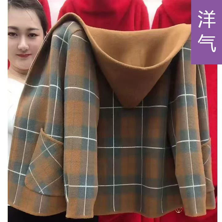 Осенне-зимняя одежда для мам, короткая двухсторонняя шерстяная куртка с капюшоном для 40 лет и 50 лет, одежда больших размеров в западном стиле, для женщин среднего и пожилого возраста