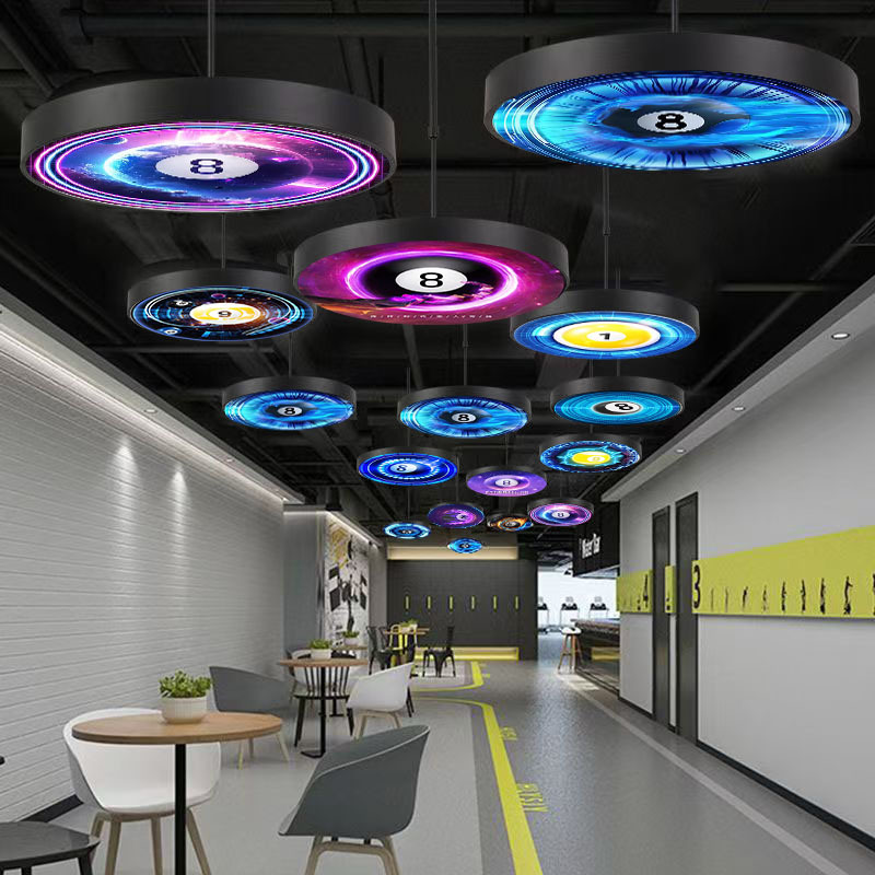 台球厅装饰灯科技风黑八球桌球图案室网红室娱乐会所吊灯
