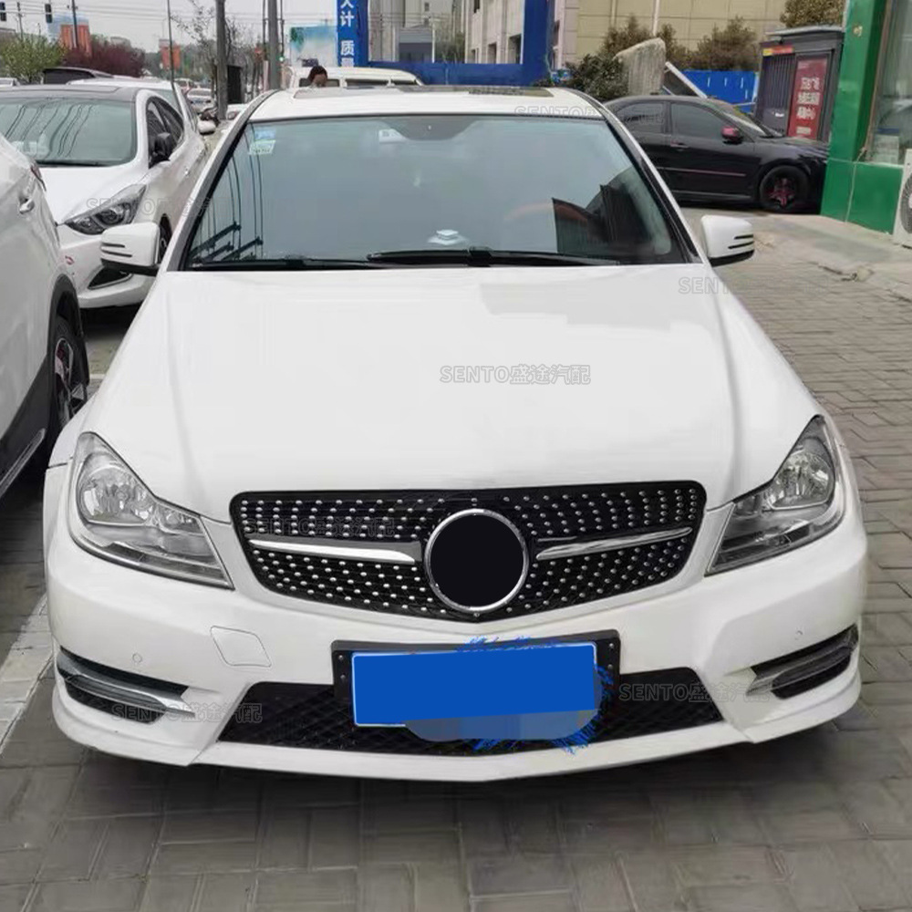 Suitable for 07-14 Mercedes-Benz C-Class W204 C63 Front Bumper Modification with Diamond Grille