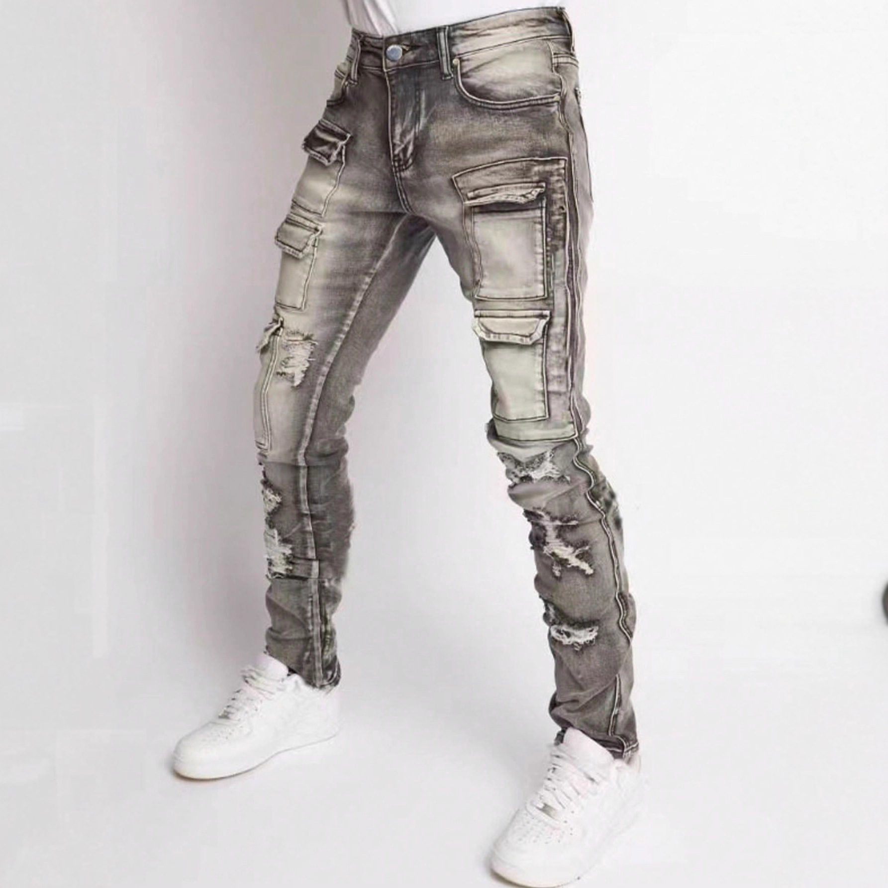 Herren Jeans Mit Stretch Und Patches Gerade Geschnitten Im Style_voghion.com
