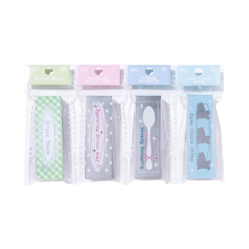 Sugar Poetry Material mixto Pegatinas plateadas en caliente Serie de confesiones plateadas Cute Korean Handscart Diy Pegatinas largas