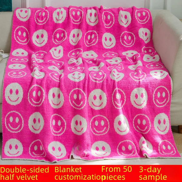 Class A Half Fleece Blanket Smiley Blanket Knitted Jacquard Blanket Cover Blanket Sofa Blanket Feather Yarn Blanket Cloud Blanket