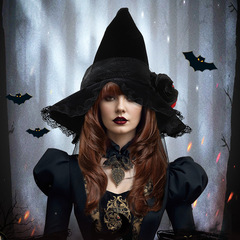 国境を越えた人気のハロウィンバロック魔女帽子ゴシック女王メッシュ造花ドレスアップアクセサリー小道具魔女