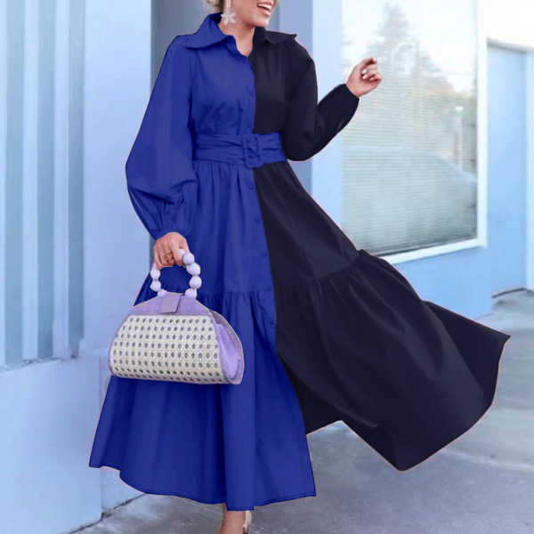 Women's Shirt Dress Fashion Turndown Patchwork Long Sleeve Color Block Maxi Long Dress Outdoor display picture 3