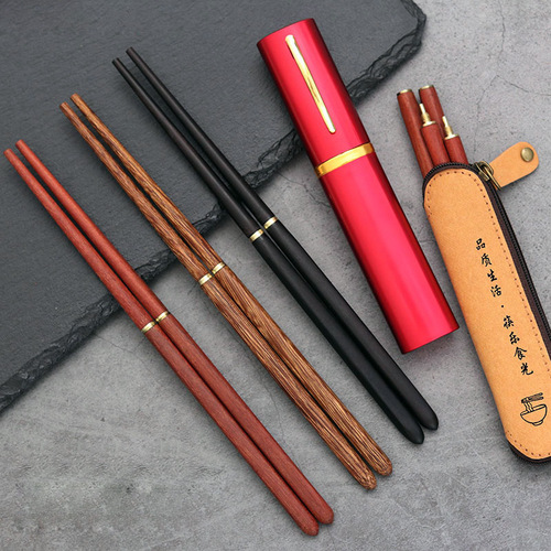 Cross-border special supply of chicken wing wood ebony red sandalwood folding chopsticks portable retractable tableware chopsticks outdoor camping tableware