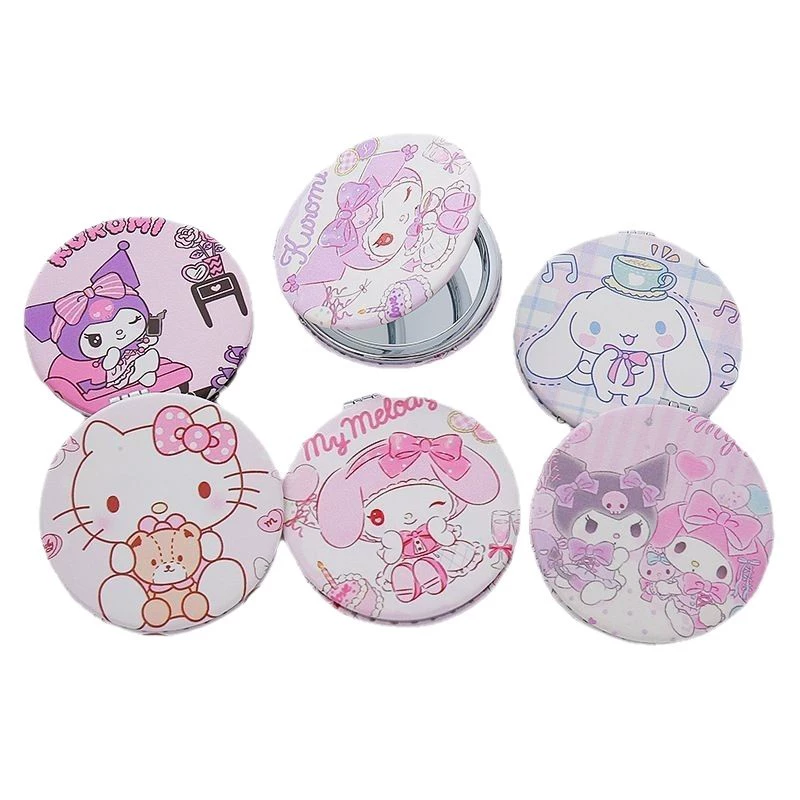 (Cross-border trading), double-sided small cartoon handheld storage system with bow with light, folding mirror