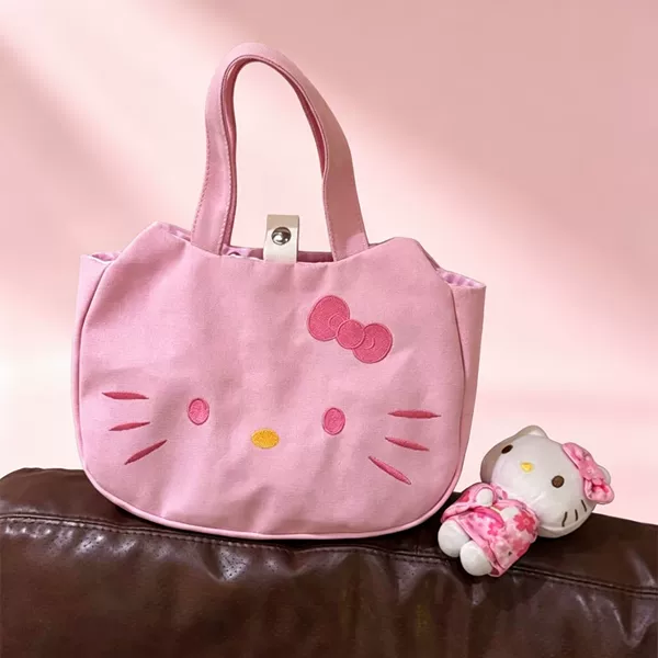 Pink kitty embroidered handbag, Korean style new small tote bag, commuter bag, versatile handbag for women