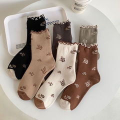 Children's socks for autumn and winter, South Korea, padded and thick, warm, with ribbed, cute, Japanese-style small flowers, frayed, floor mat towels, cotton socks