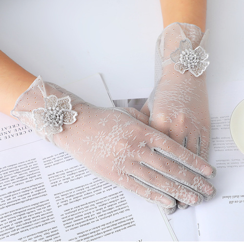 Ice Silk Summer Thin UV Protection Driving Cycling Electric Car Spring Autumn Ladies Lace Sunscreen Gloves Touch Screen 