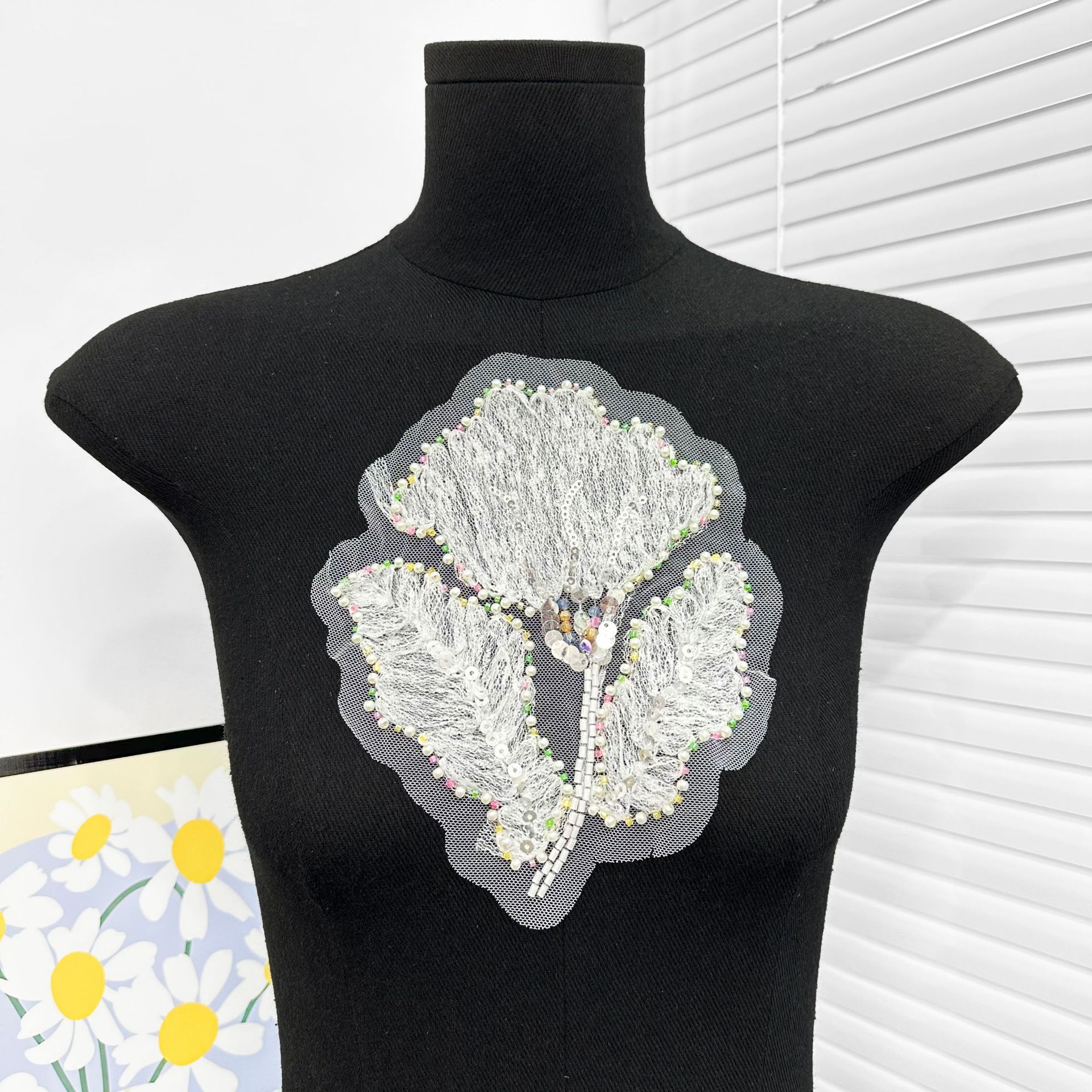Flor de bordado de sequillas blancas decal de gran tamaño de cuentas bordadas sello DIY vestido de boda accesorios de ropa decoración image 9